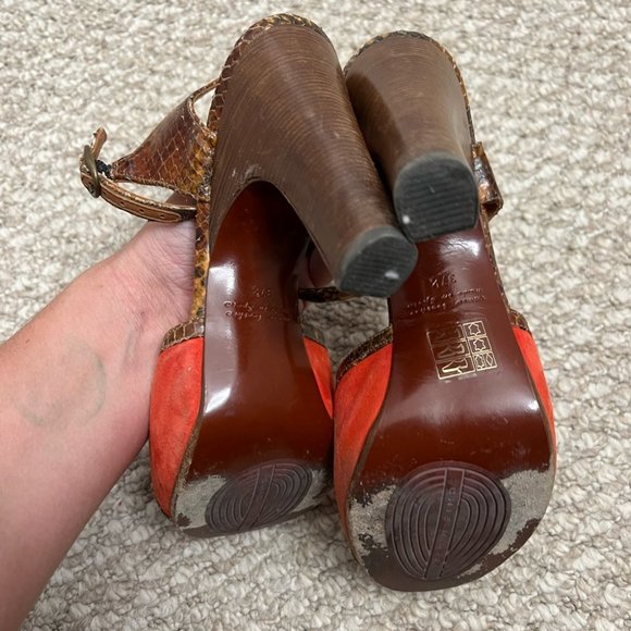 Chie Mihara red brown strappy heels size 37.5 - Picture 6 of 9